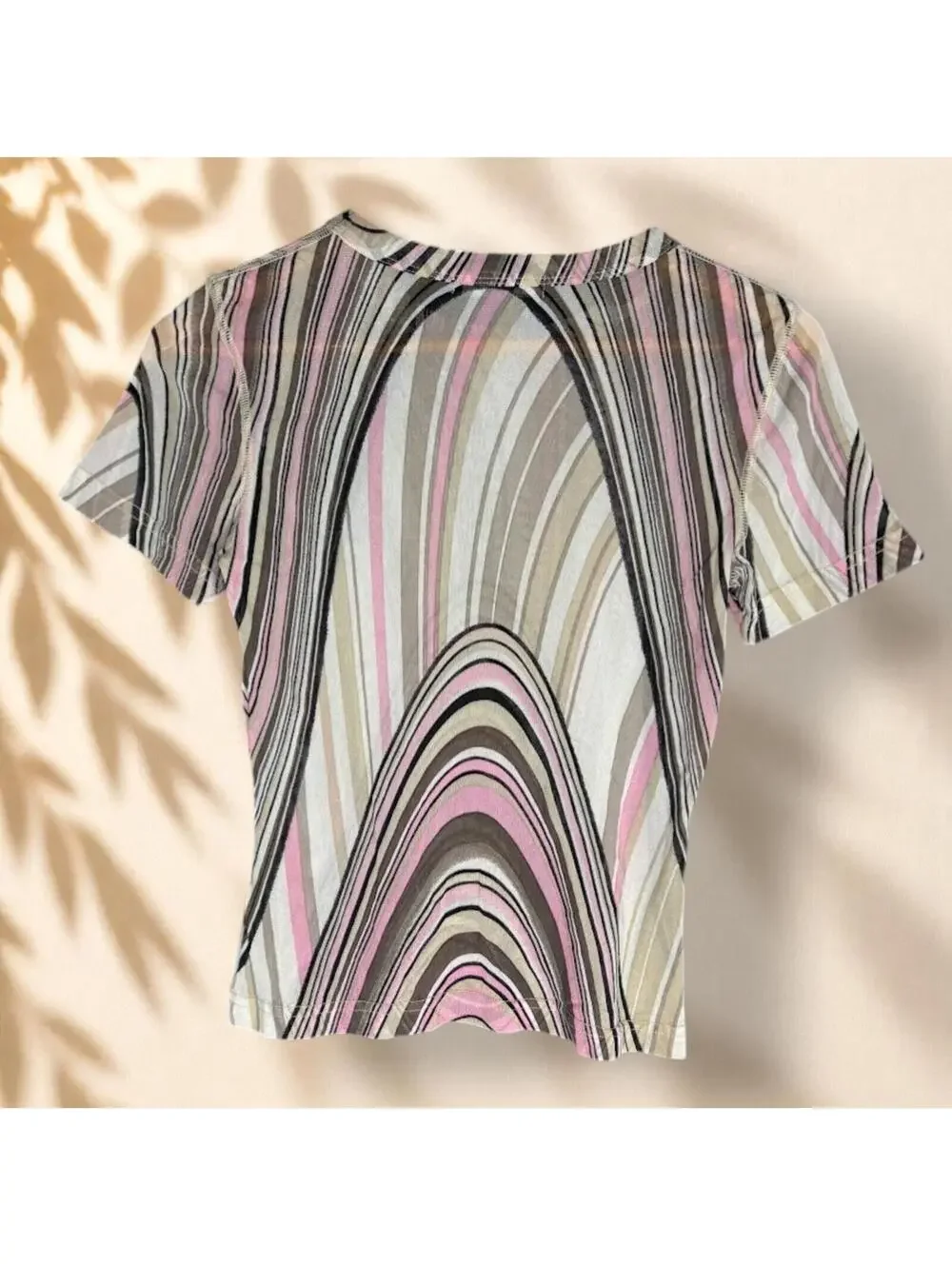 Karen Kane Top Women S Small White Striped Crew Neck Short Sleeve Sheer Casual - Picture 2 of 6